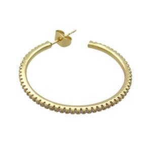 Copper Stud Earrings Pave Zircon Gold Plated, approx 34mm