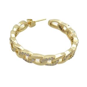 Copper Stud Earrings Pave Zircon Gold Plated, approx 6mm, 35mm