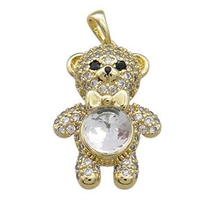 Copper Bear Pendant Pave Zircon Crystal Glass Gold Plated, approx 18-25mm
