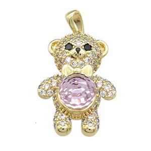 Copper Bear Pendant Pave Zircon Crystal Glass Gold Plated, approx 18-25mm