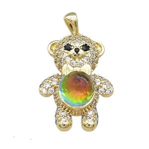 Copper Bear Pendant Pave Zircon Crystal Glass Gold Plated, approx 18-25mm