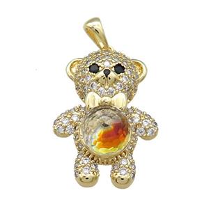 Copper Bear Pendant Pave Zircon Crystal Glass Gold Plated, approx 18-25mm