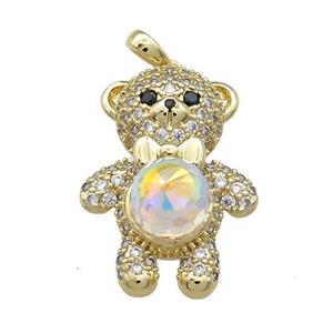 Copper Bear Pendant Pave Zircon Crystal Glass Gold Plated, approx 18-25mm