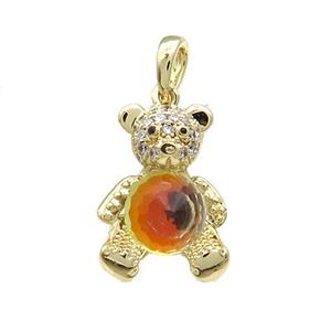 Copper Bear Pendant Pave Zircon Crystal Glass Gold Plated, approx 13-20mm