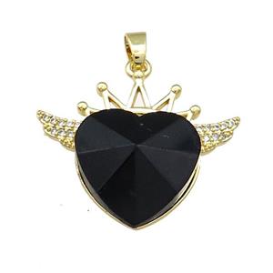 Copper Crown Pendant Pave Crystal Glass Zircon Wings Gold Plated, approx 18mm, 25-30mm