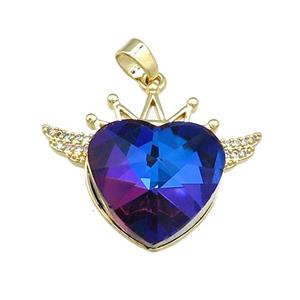 Copper Crown Pendant Pave Crystal Glass Zircon Wings Gold Plated, approx 18mm, 25-30mm