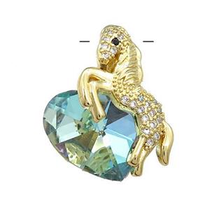 Copper Horse Pendant Pave Crystal Glass Zircon Gold Plated, approx 18mm, 20-28mm