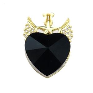 Copper Angel Wings Pendant Pave Crystal Glass Zircon Gold Plated, approx 18mm, 20-28mm