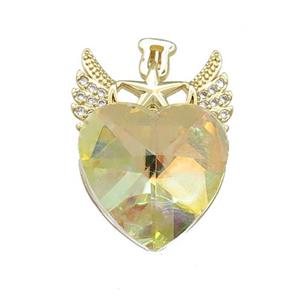 Copper Angel Wings Pendant Pave Crystal Glass Zircon Gold Plated, approx 18mm, 20-28mm