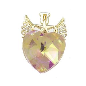 Copper Angel Wings Pendant Pave Crystal Glass Zircon Gold Plated, approx 18mm, 20-28mm