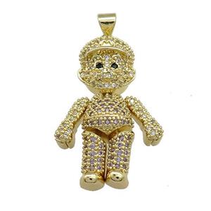 Copper Man Charms Pendant Pave Zircon Gold Plated, approx 20-30mm