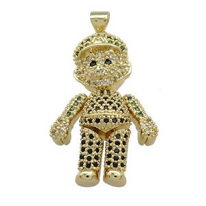 Copper Man Charms Pendant Pave Zircon Gold Plated, approx 20-30mm