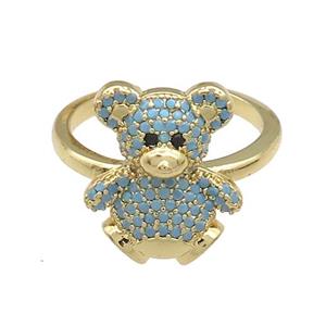 Copper Bear Rings Pave Turq Zircon Gold Plated, approx 14-17mm, 18mm dia