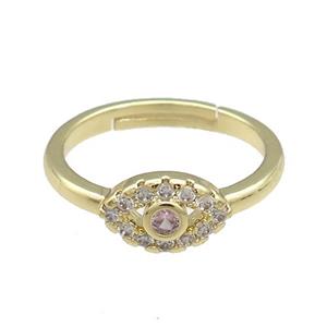 Copper Rings Pave Zircon Eye Adjustable Gold Plated, approx 7-11mm, 18mm dia