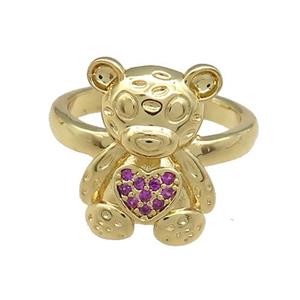 Copper Bear Rings Pave Fuchsia Zircon Gold Plated, approx 13-18mm, 18mm dia