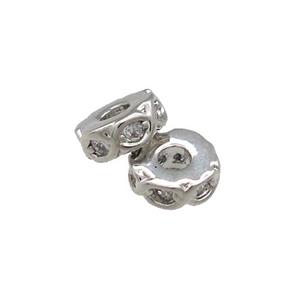 Copper Heishi Beads Pave Zircon Platinum Plated, approx 6mm