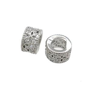 Copper Tube Beads Pave Zircon Platinum Plated, approx 8mm
