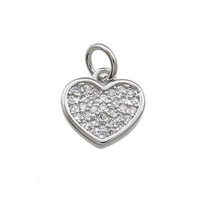 Copper Heart Pendant Pave Zircon Platinum Plated, approx 10mm