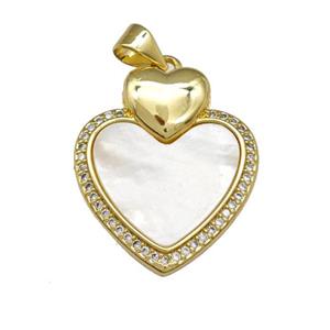 Copper Heart Pendant Pave Shell Zirconia 18K Gold Plated, approx 20-24mm