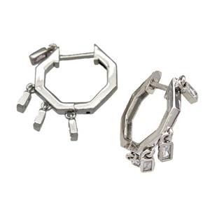 Copper Latchback Earrings Micro Pave Zirconia Platinum Plated, approx 16mm