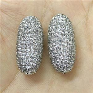 Copper Rice Beads Micro Pave Zirconia Platinum Plated, approx 12-25mm