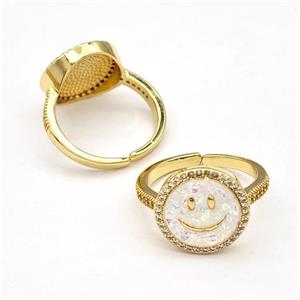 Copper Rings Pave Fire Opal Zirconia Smile Face 18K Gold Plated, approx 14mm, 18mm dia
