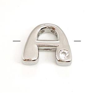 Copper Letter-A Beads Pave Zircon Platinum Plated, approx 6-12mm