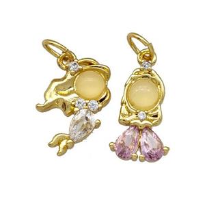 Copper Kids Girls Pendant Pave Zirconia Gold Plated Mixed, approx 8-14mm, 10-14mm