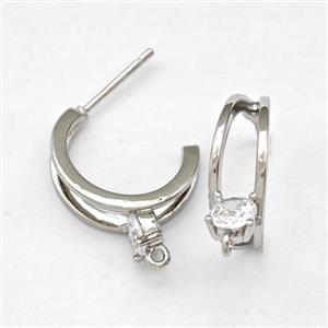 Copper Earring Studs Pave Zirconia Platinum Plated, approx 5mm,17mm