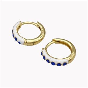 Copper Hoop Earrings Blue White Enamel Gold Plated, approx 14mm dia