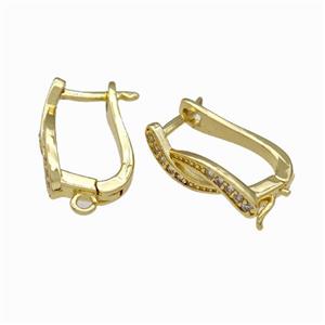 Copper Latchback Earrings Pave Zirconia Gold Plated, approx 5-15mm, 10-16mm