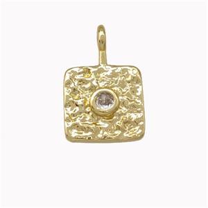 Copper Square Pendant Pave Zirconia Hammered Gold Plated, approx 10mm
