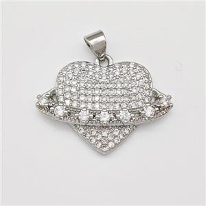 Copper Heart Pendant Micro Pave Zirconia Platinum Plated, approx 18-25mm