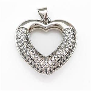 Copper Heart Pendant Micro Pave Zirconia Platinum Plated, approx 22mm