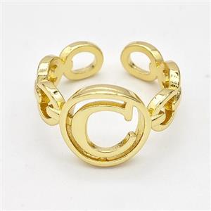 Copper Ring With Letter-C Gold Plated, approx 13mm, 18mm dia
