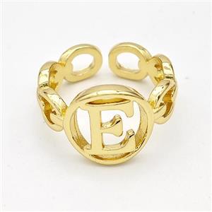 Copper Ring With Letter-E Gold Plated, approx 13mm, 18mm dia