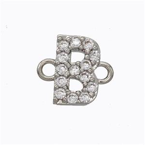 Copper Connector Pave Zirconia Letter-B Platinum Plated, approx 8-9mm