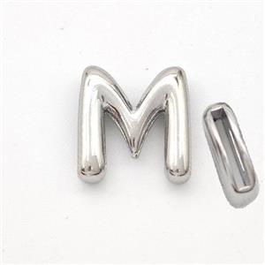 Copper Letter-M Beads Platinum Plated, approx 9-13.5mm, 2x10mm hole