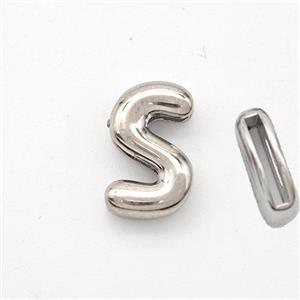 Copper Letter-S Beads Platinum Plated, approx 9-13.5mm, 2x10mm hole