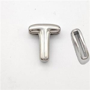Copper Letter-T Beads Platinum Plated, approx 9-13.5mm, 2x10mm hole