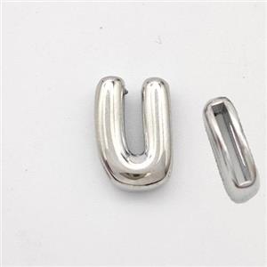 Copper Letter-U Beads Platinum Plated, approx 9-13.5mm, 2x10mm hole