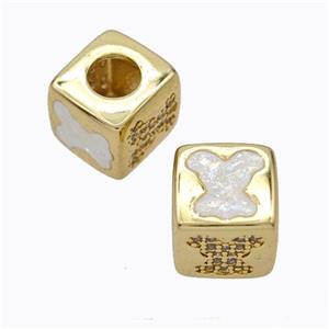 Copper Cube Beads Pave Zirconia Fire Opal Rabbit Large Hole 18K Gold Plated, approx 10x10mm, 5mm hole