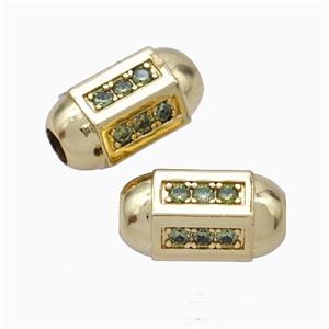 Copper Barrel Beads Pave Zirconia Large Hole Gold Plated, approx 10-17mm, 4mm hole