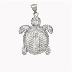 Copper Tortoise Pendant Pave Zirconia Platinum Plated, approx 20-25mm