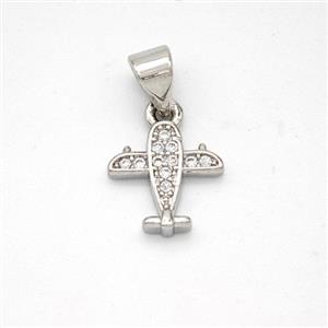 Copper Airplane Pendant Micropave Zirconia Platinum Plated, approx 10mm