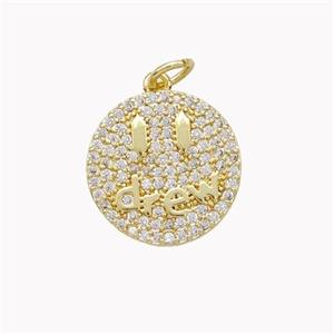 Copper Emoji Pendant Micropave Zirconia Drew Gold Plated, approx 15mm