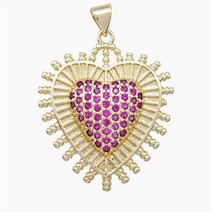 Copper Heart Pendant Micropave Zirconia Gold Plated, approx 26mm