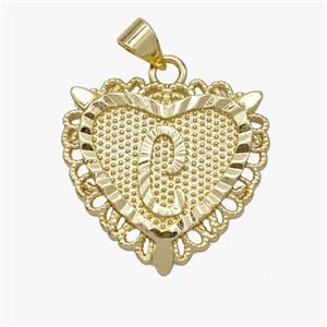 Copper Heart Pendant Letter-C Gold Plated, approx 22mm