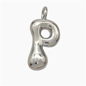 Copper Letter-P Pendant Platinum Plated, approx 13-18mm