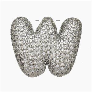 Copper Letter-W Pendant Pave Zirconia Platinum Plated, approx 15-25mm